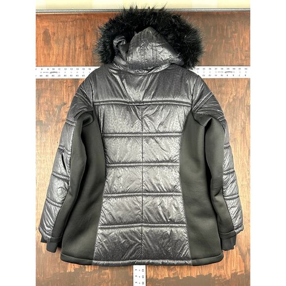Michael Kors Leopard Print Hooded Faux Fur Puffer Jacket Coat Black Women's 1X - Picture 9 of 9